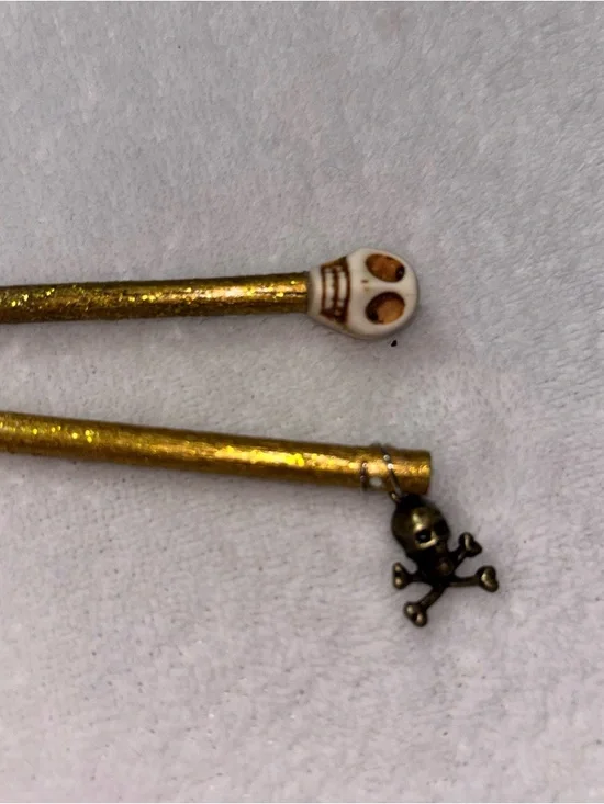 Trio of Hand Painted Wooden Hairsticks - Picture 2 of 7